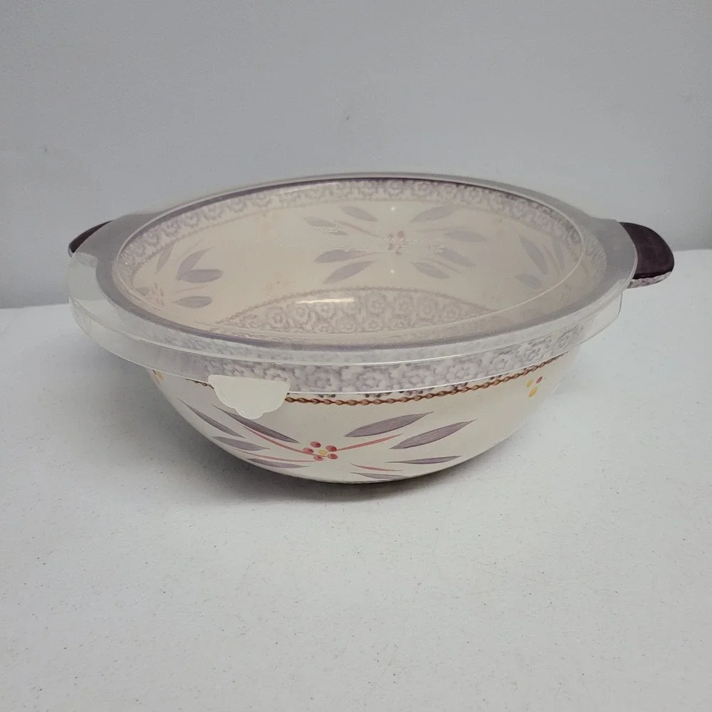 Temp-tations Old World 3qt Round Serving Bowl with Lid Purple Floral
